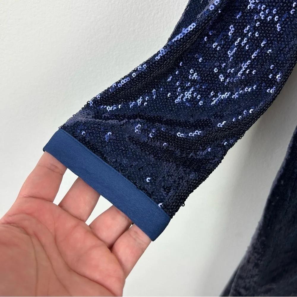 by Anthropologie Twist-Front Sequin Dress Navy Blue size: 8P - Picture 5 of 16